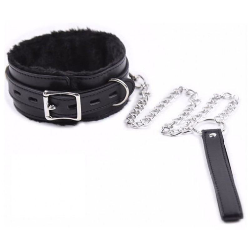 Adora Black Plush Bondage Collar with Chain